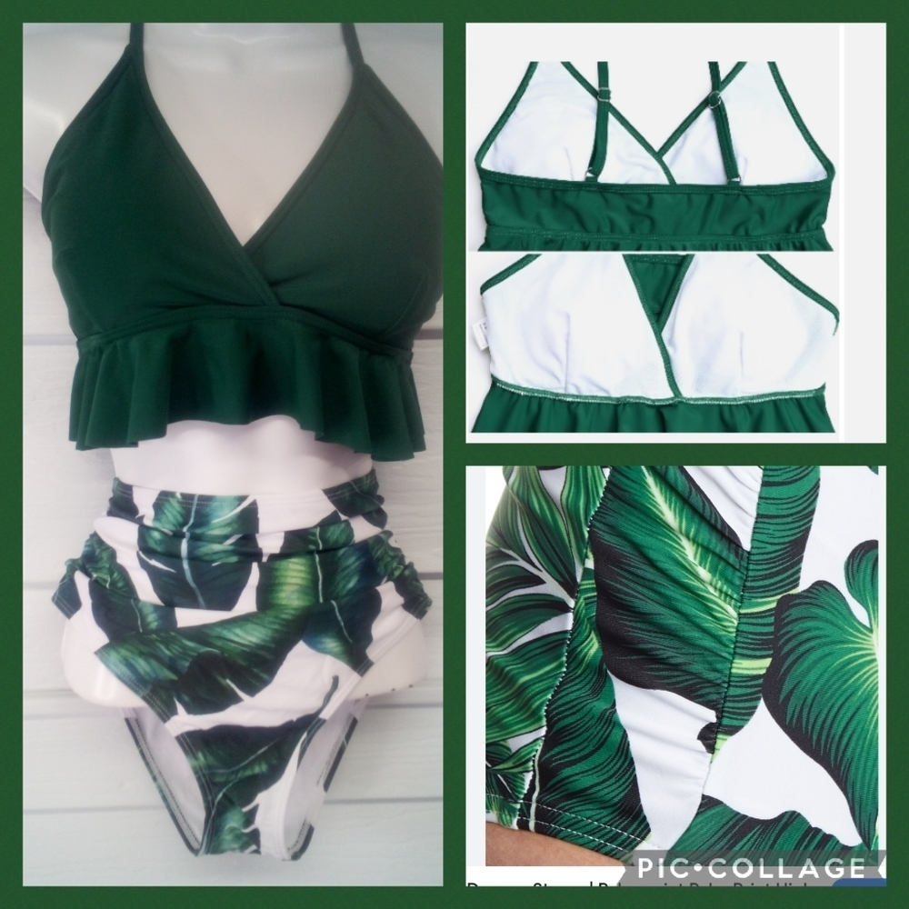 Green top leaf bottom swimsuit.43 - Picture 3 of 7